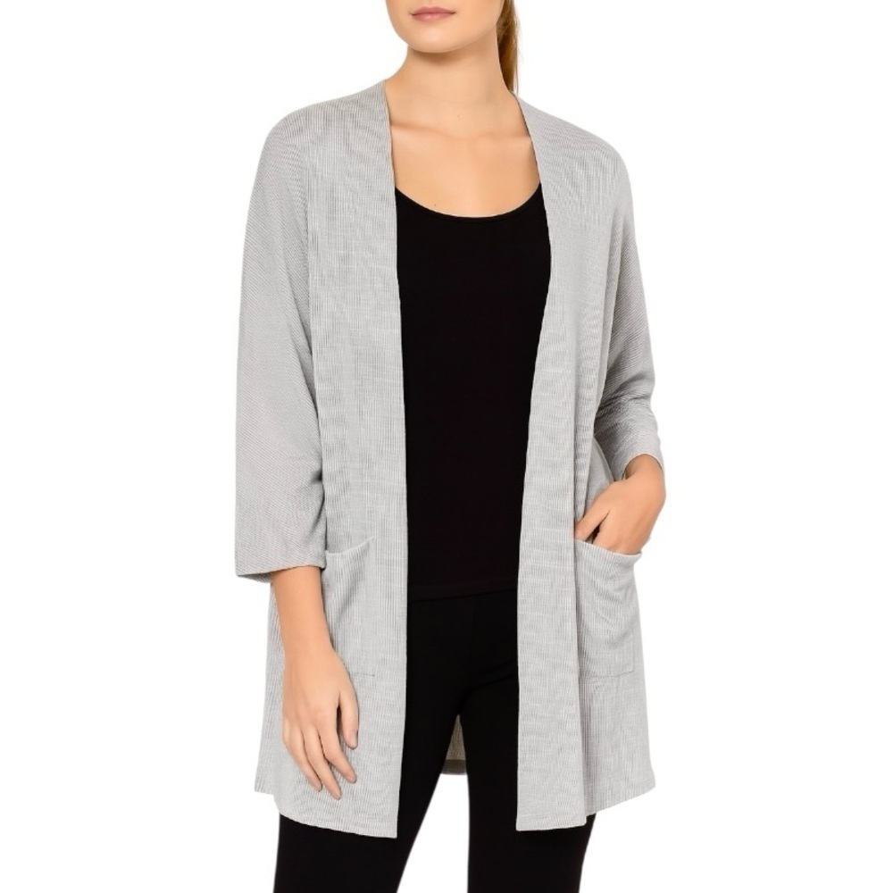 Donni Ribbed Lightweight Open Front Cardigan in Light Grey One Size NWT